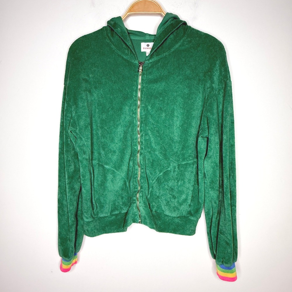 Sundry Rainbow Cuff Zip Hoodie Green Size 2 Made in‎ USA